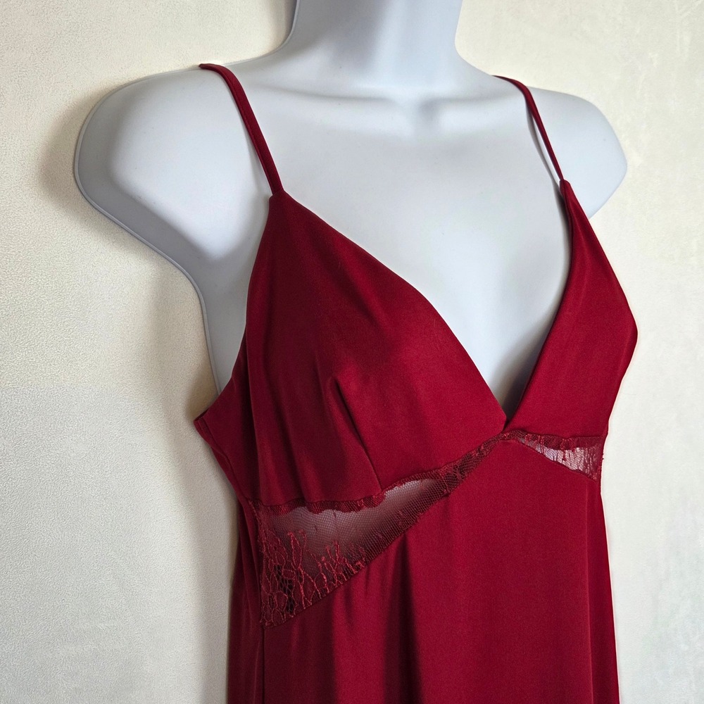 NWOT Cider Wine Red Lace Cut Out Maxi Slip Dress V-Neck Adjustable Straps - Picture 2 of 12